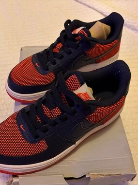 Nike Big Boys Navy & Orange Air Force One Sneakers.